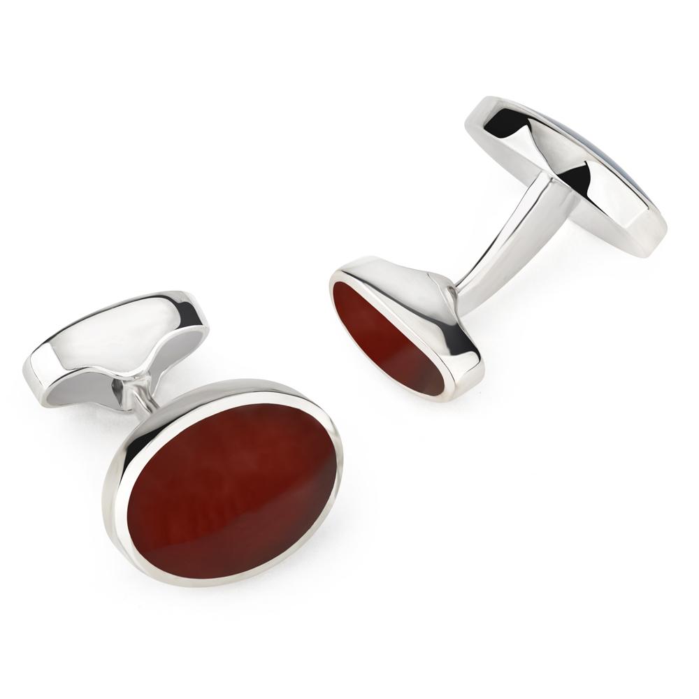 Sterling Silver Oval Cufflinks With Red Carnelian Cufflinks Not specified 