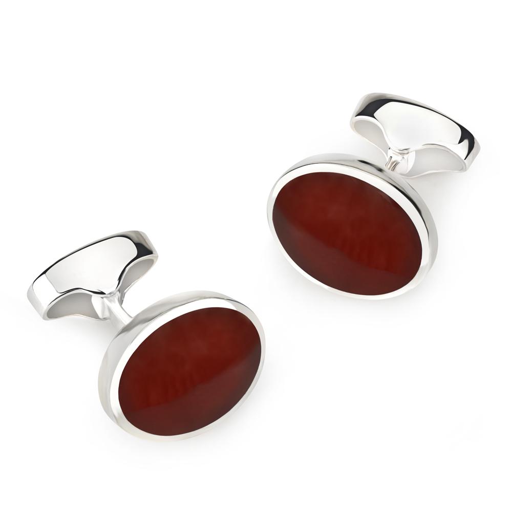 Sterling Silver Oval Cufflinks With Red Carnelian Cufflinks Not specified 