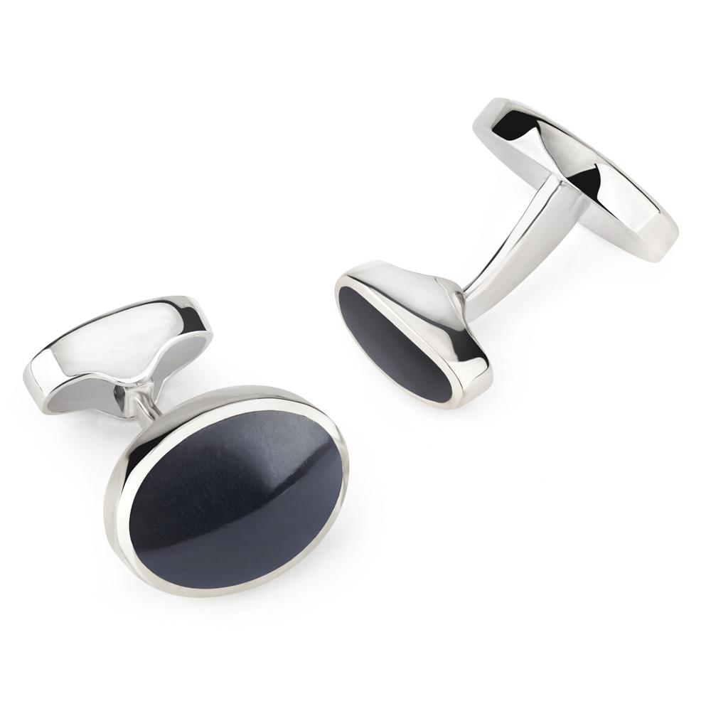 Sterling Silver Oval Cufflinks With Blue Tigers Eye Cufflinks Not specified 