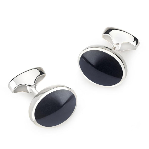 Sterling Silver Oval Cufflinks With Blue Tigers Eye – Benson & Clegg