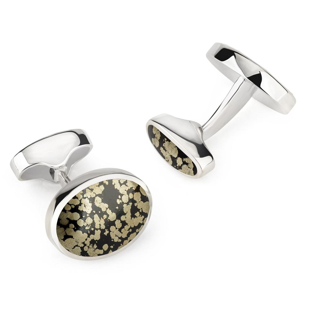 Sterling Silver Oval Cufflinks With Septarian Pyrite Cufflinks Not specified 