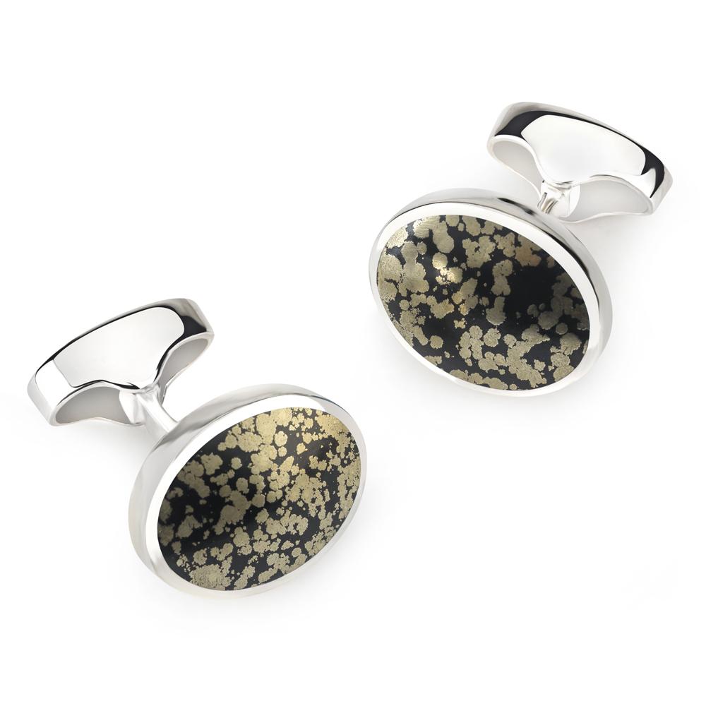 Sterling Silver Oval Cufflinks With Septarian Pyrite Cufflinks Not specified 