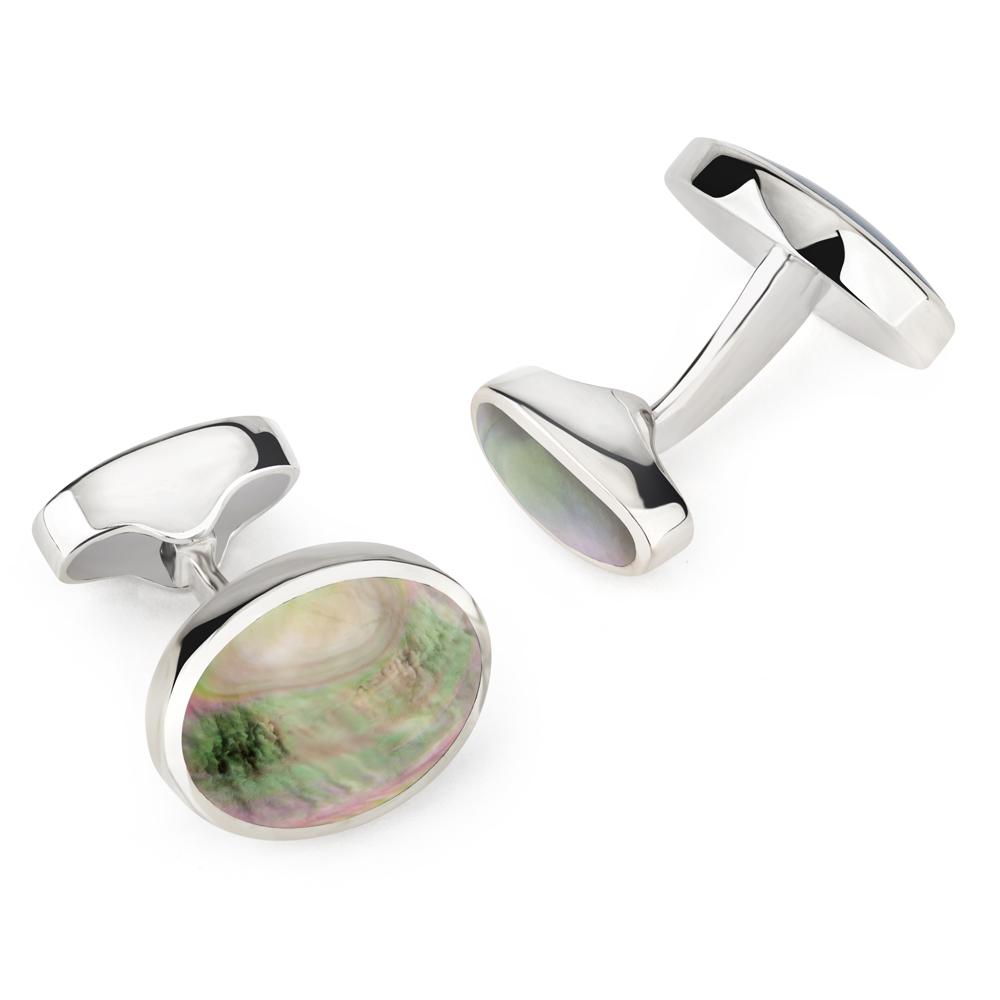 Sterling Silver Oval Cufflinks With Black Lip Pearl Cufflinks Not specified 