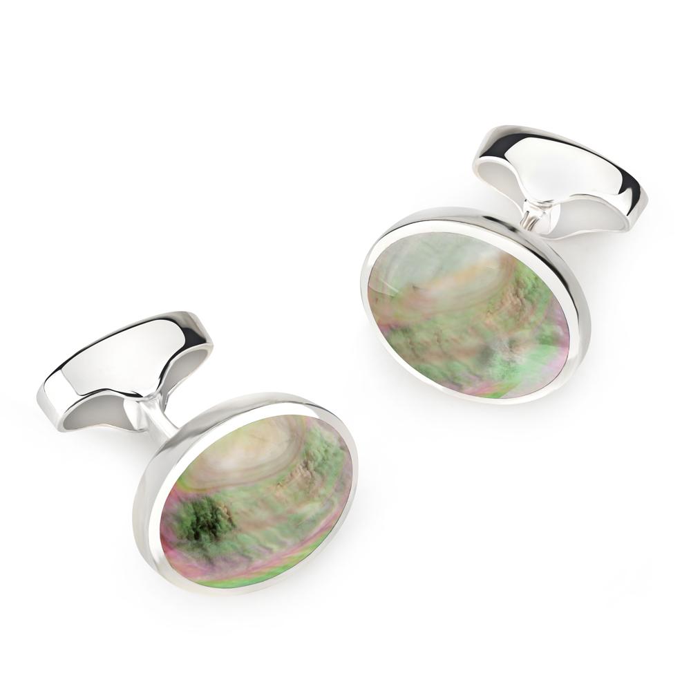 Sterling Silver Oval Cufflinks With Black Lip Pearl Cufflinks Not specified 