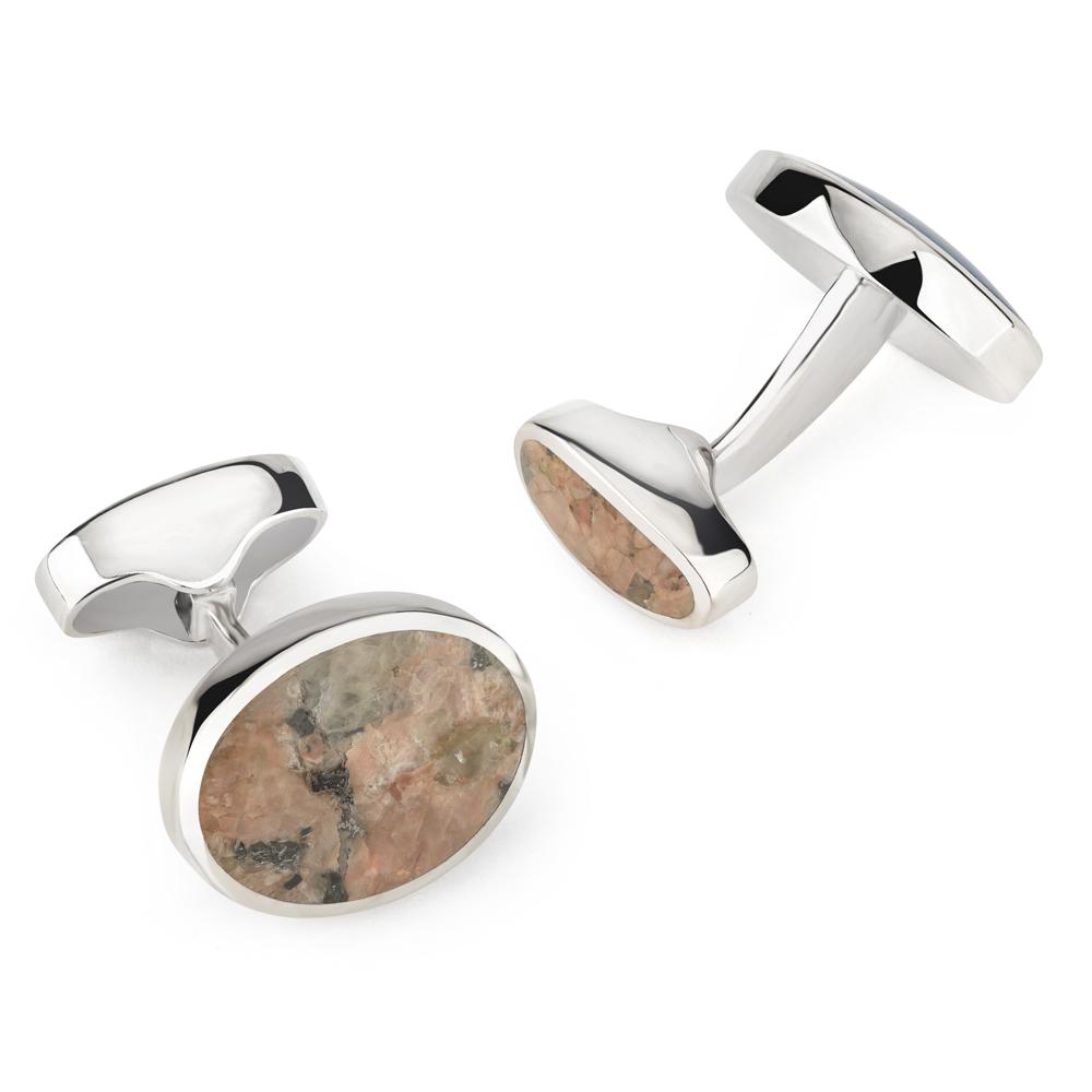 Sterling Silver Oval Cufflinks With Peterhead Stone Cufflinks Not specified 