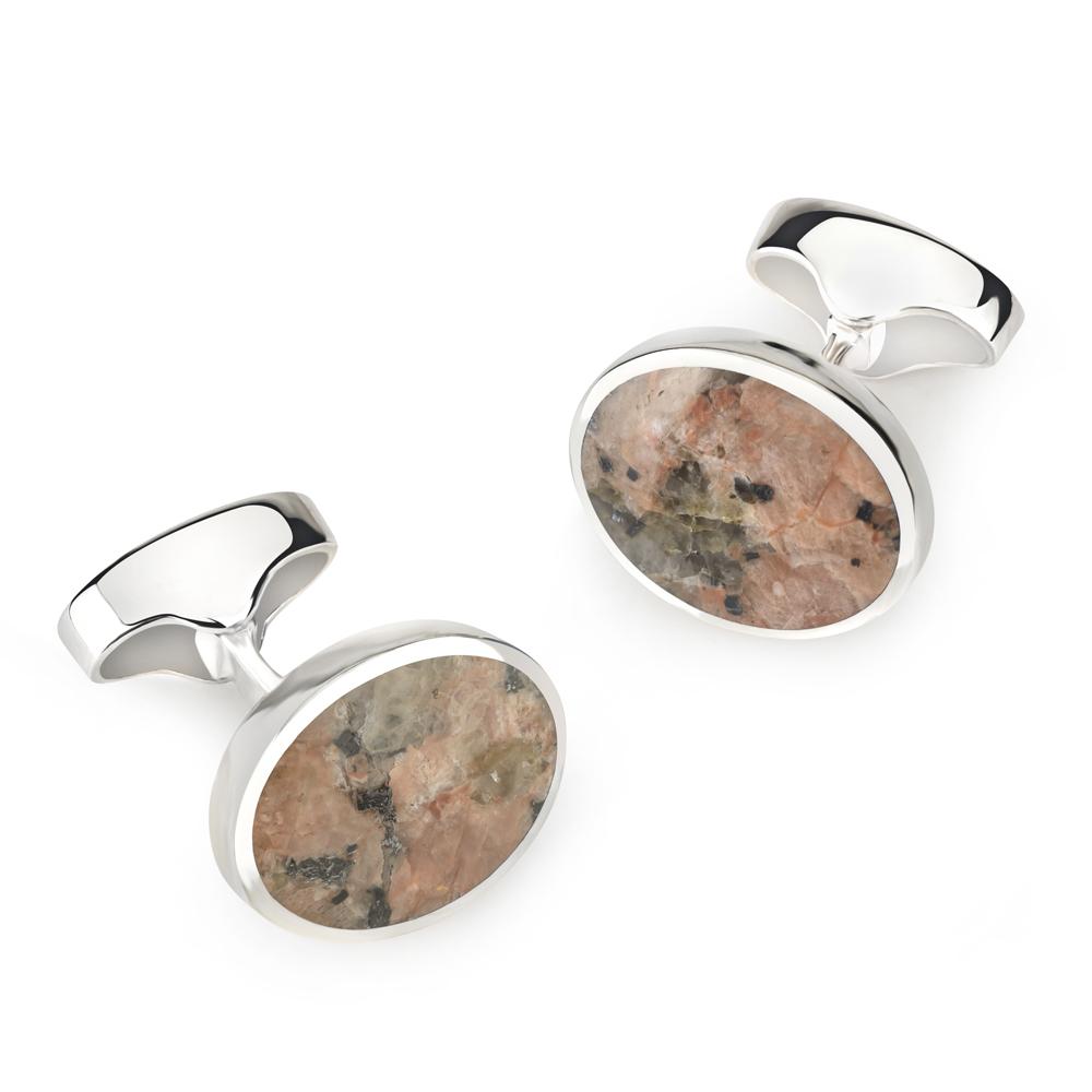 Sterling Silver Oval Cufflinks With Peterhead Stone Cufflinks Not specified 