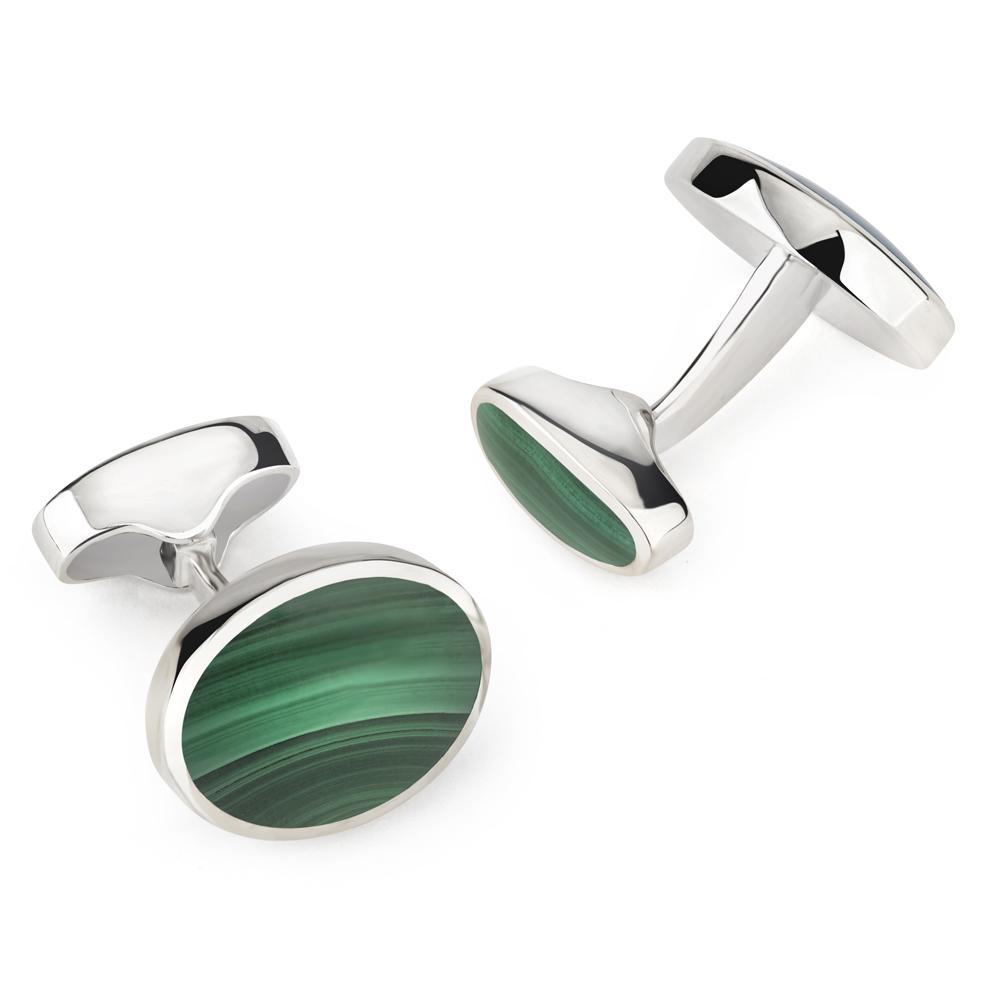 Sterling Silver Oval Cufflinks With Malachite Cufflinks Not specified 