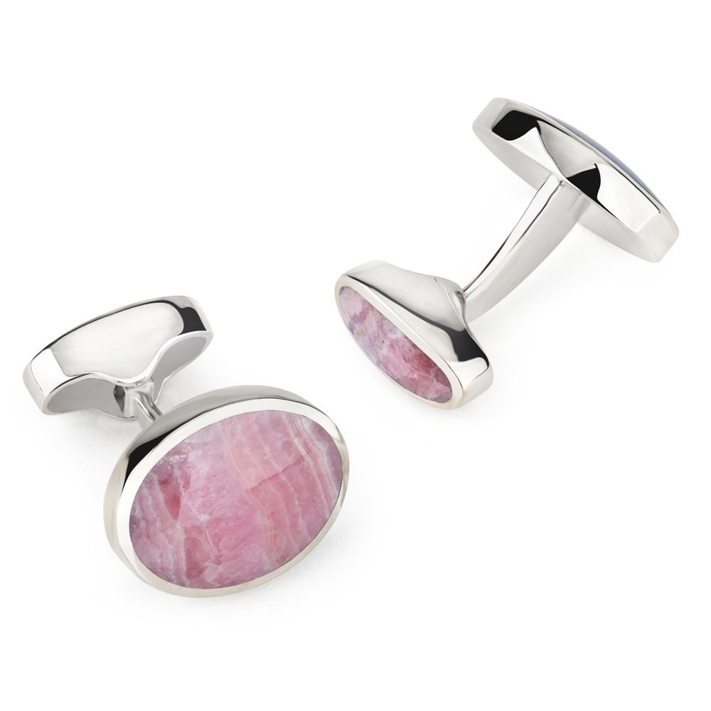 Sterling Silver Oval Cufflinks With Rhodochrosite Cufflinks Not specified 