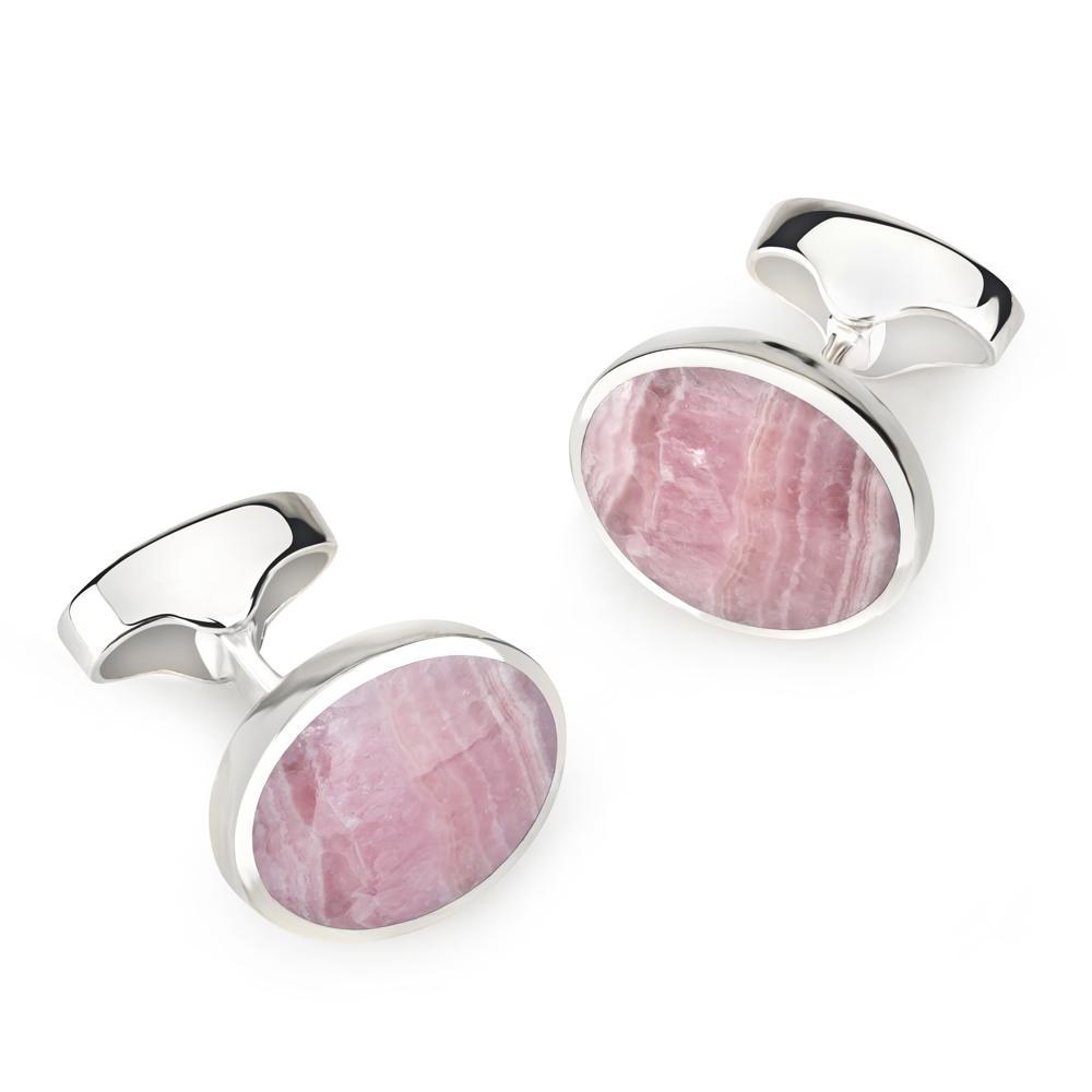 Sterling Silver Oval Cufflinks With Rhodochrosite Cufflinks Not specified 