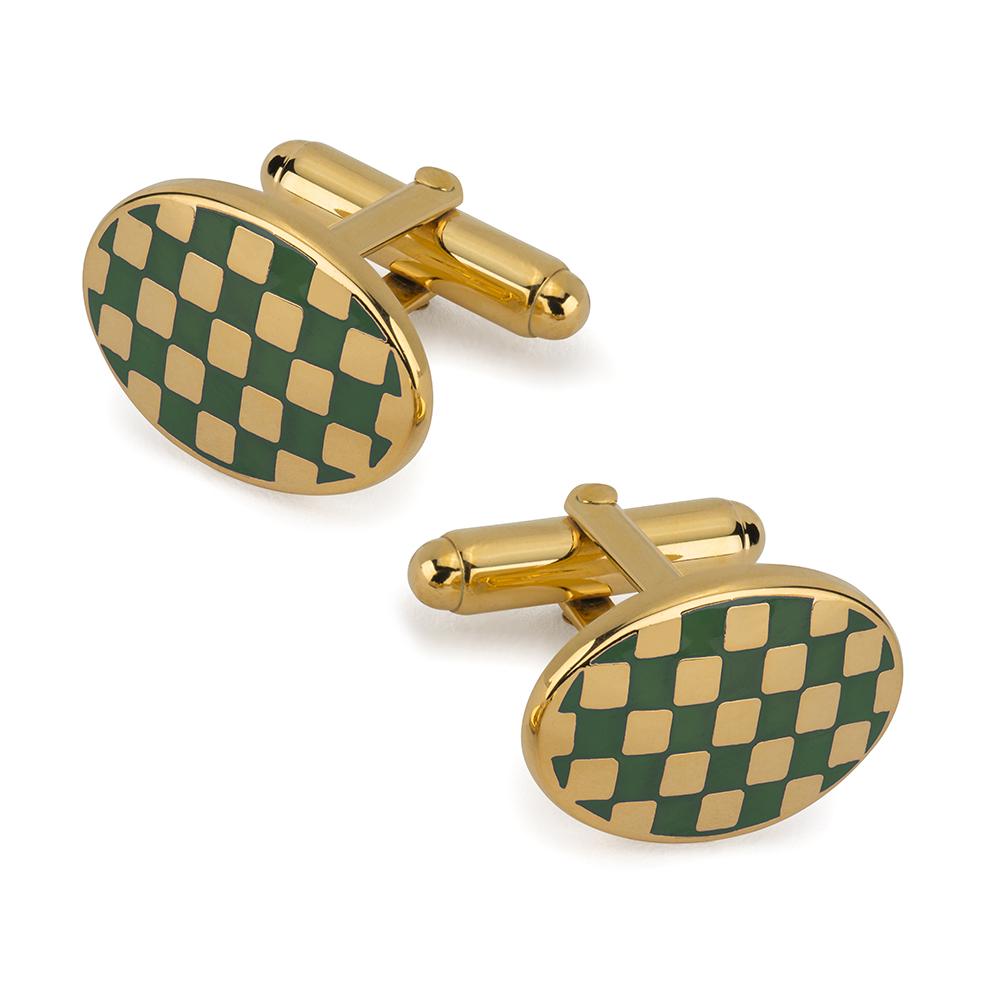 Checkerboard Cufflinks In Green Enamel Cufflinks Not specified 