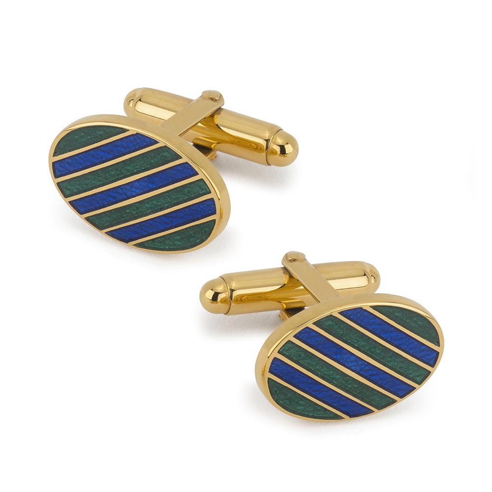 Stripe Cufflinks In Green And Blue Enamel Cufflinks Not specified 
