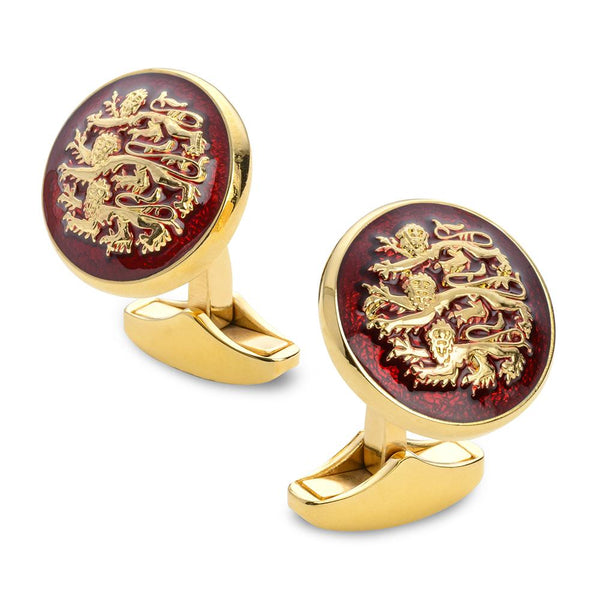 Three Lions Red Enamel Cufflinks In Gold– Benson & Clegg