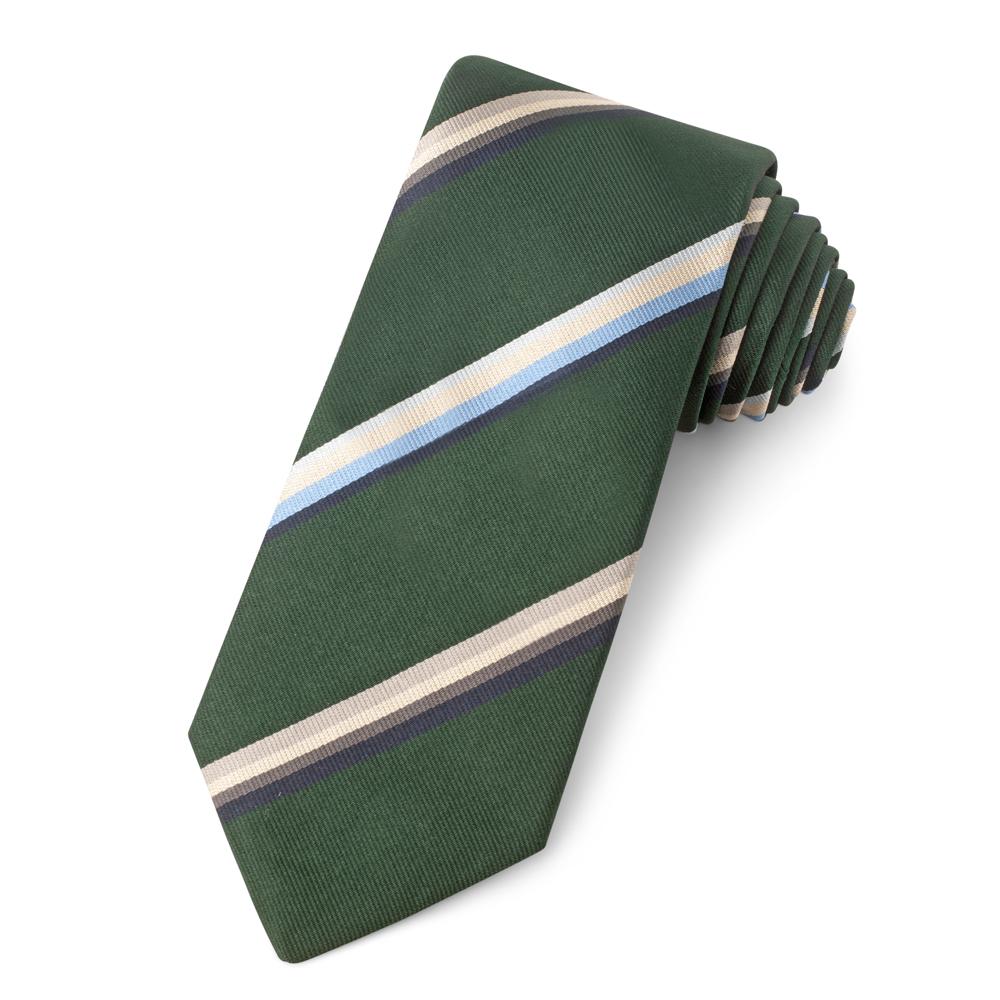 Green With Multi Colour Stripe Three-Fold Silk Reppe Tie Neckwear Benson And Clegg 