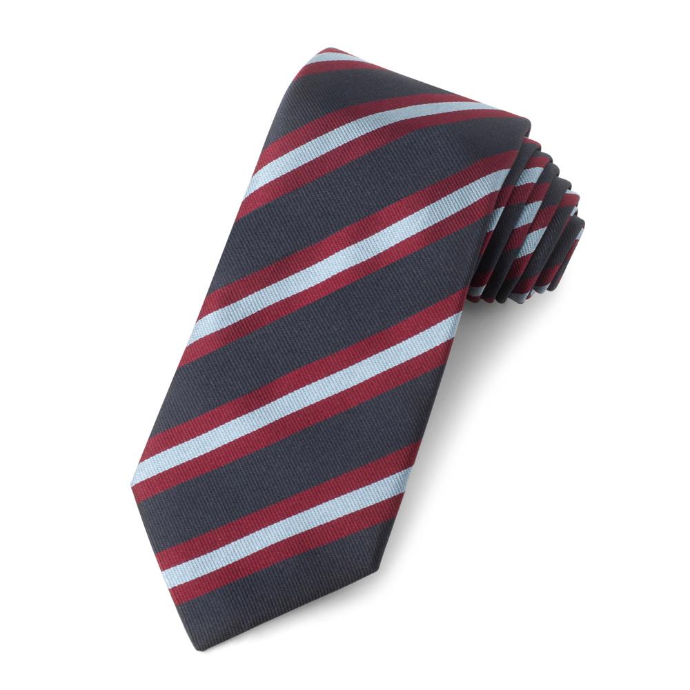 Navy With Red And Sky Stripe Three-Fold Silk Reppe Tie Neckwear Benson And Clegg 