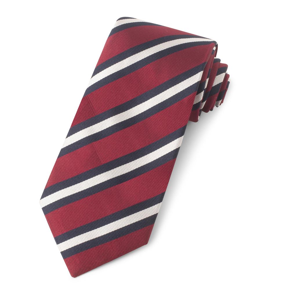 Red With Navy And White Stripe Three-Fold Silk Reppe Tie Neckwear Benson And Clegg 