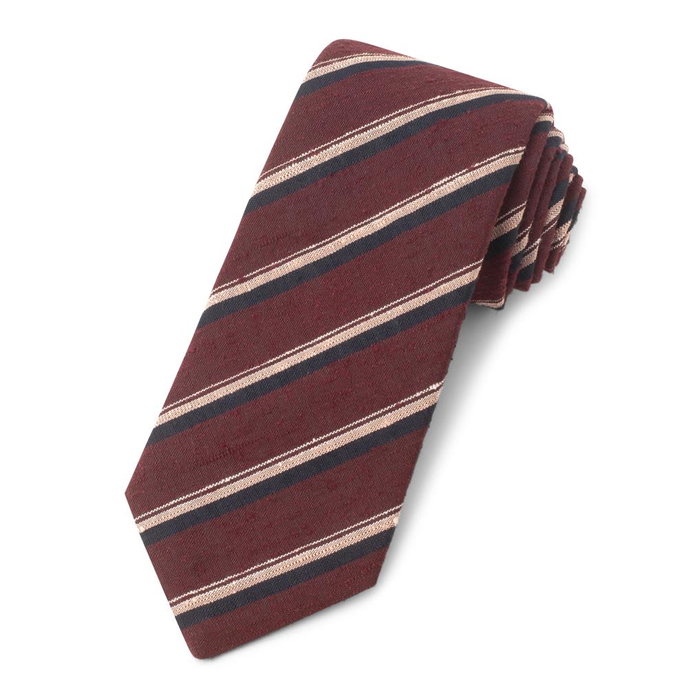 Red With Pink And Navy Stripe Shantung Three-Fold Silk Tie Neckwear Benson And Clegg 